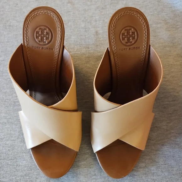 Tory Burch Color Cube 100mm Mule Sandals - Veg Nappa in Sun Beige - Size 8 - Picture 4 of 15